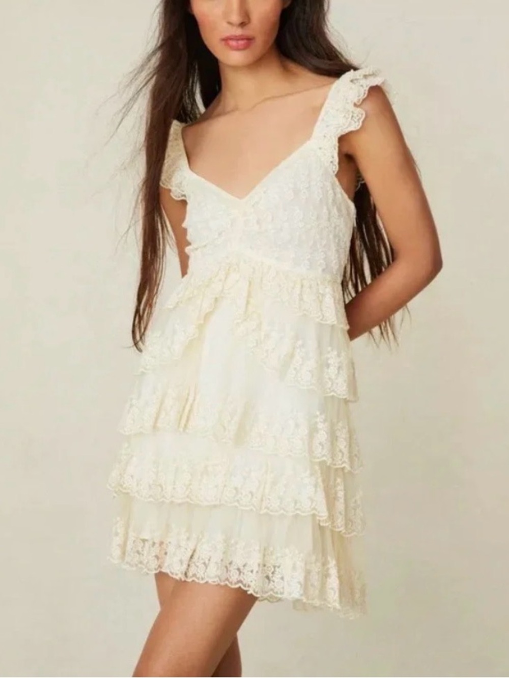 LoveShackFancy Federica Mini Dress NWT Cream Lace Victorian-Inspired 12